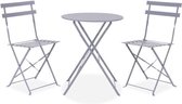 Bistrot-set - Tuinset - Klaptafel + 2 stoelen - Structuur: staal - Kleur: grijs