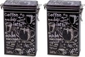 2x stuks zwart rechthoekig koffieblik/bewaarblik 19 cm - Koffie voorraadblikken - Koffiepads/koffiecups voorraadbussen