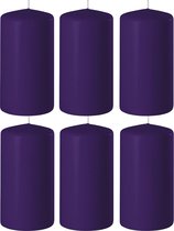 6x Paarse cilinderkaarsen/stompkaarsen 6 x 8 cm 27 branduren - Geurloze kaarsen paars - Woondecoraties