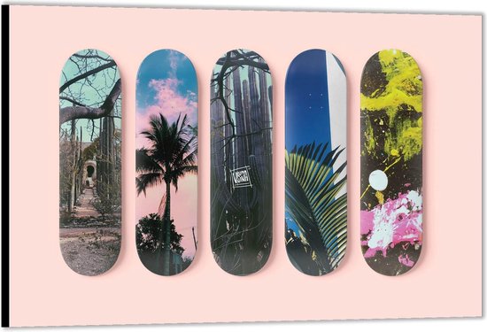 Dibond –Skateboarden met Verschillende Printjes -40x30 Foto op Aluminium (Met ophang)