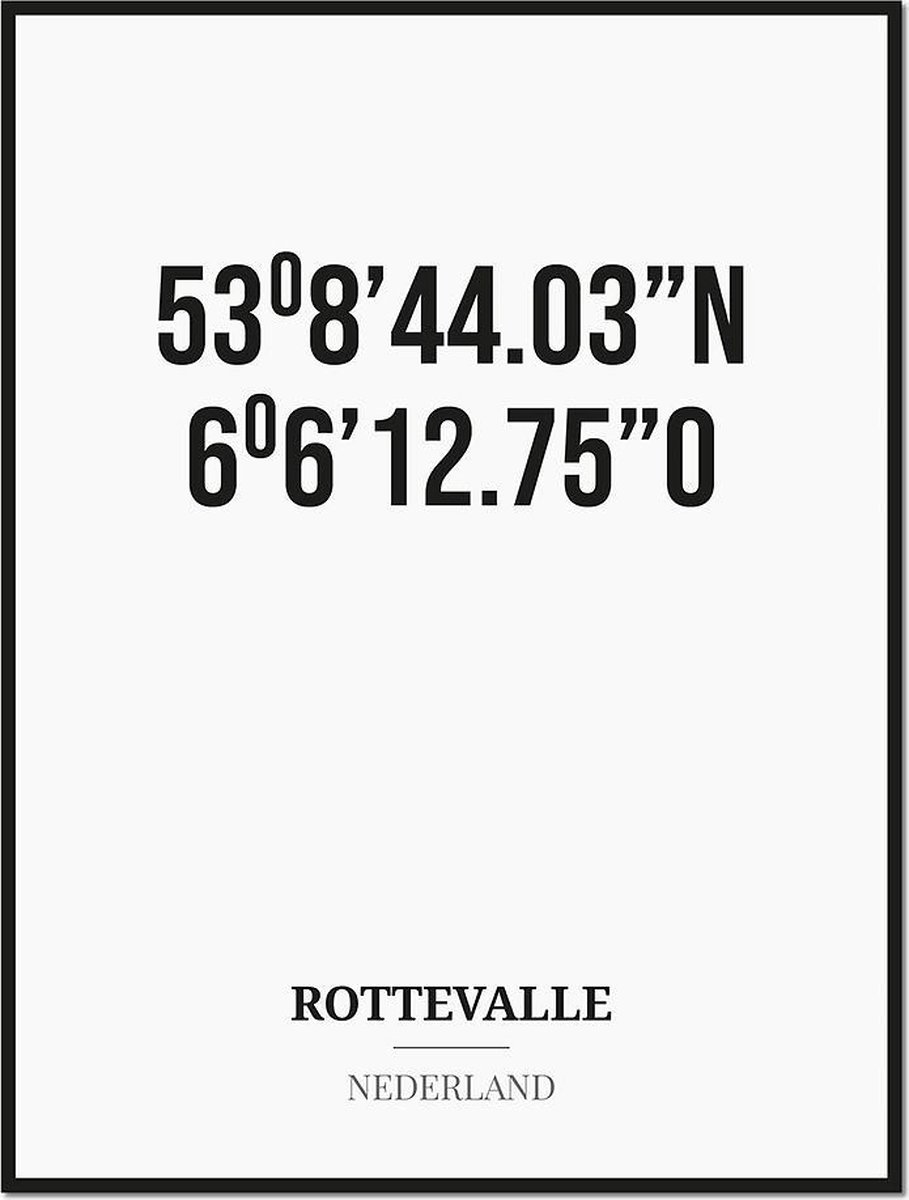 Studio216 Poster/kaart ROTTEVALLE met coördinaten zwart, wit