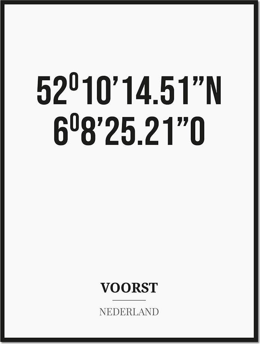Studio216 Poster/kaart VOORST met coördinaten zwart, wit
