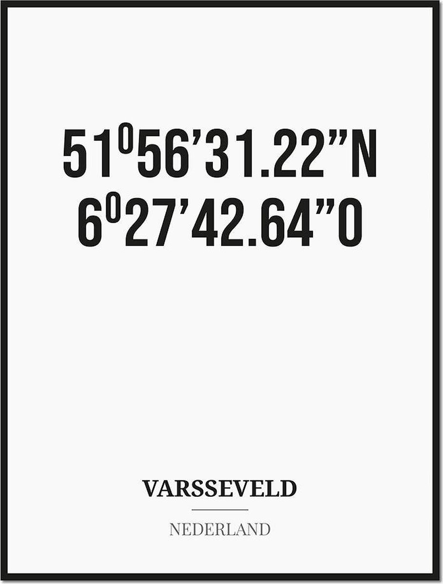 Studio216 Poster/kaart VARSSEVELD met coördinaten zwart, wit