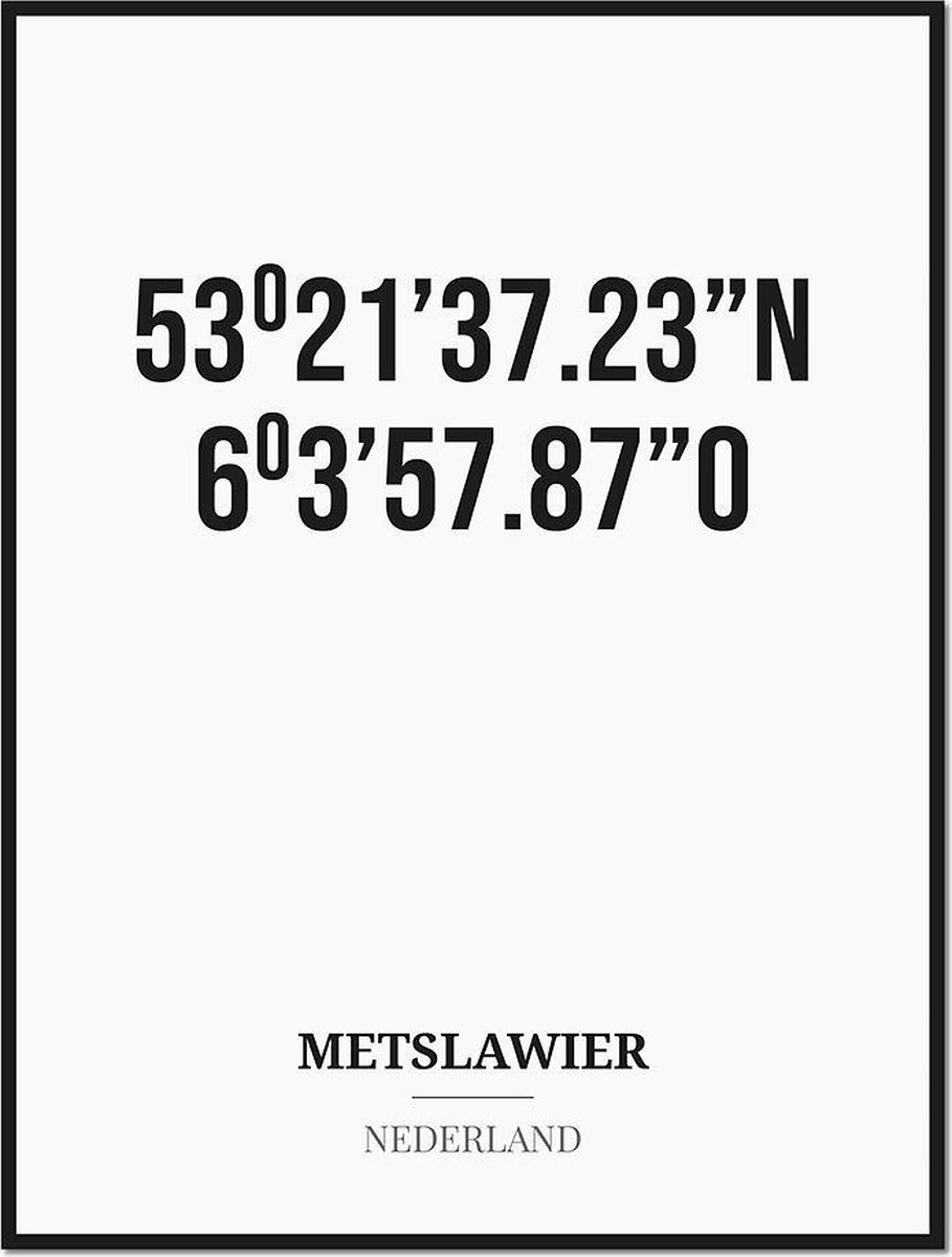 Studio216 Poster/kaart METSLAWIER met coördinaten zwart, wit