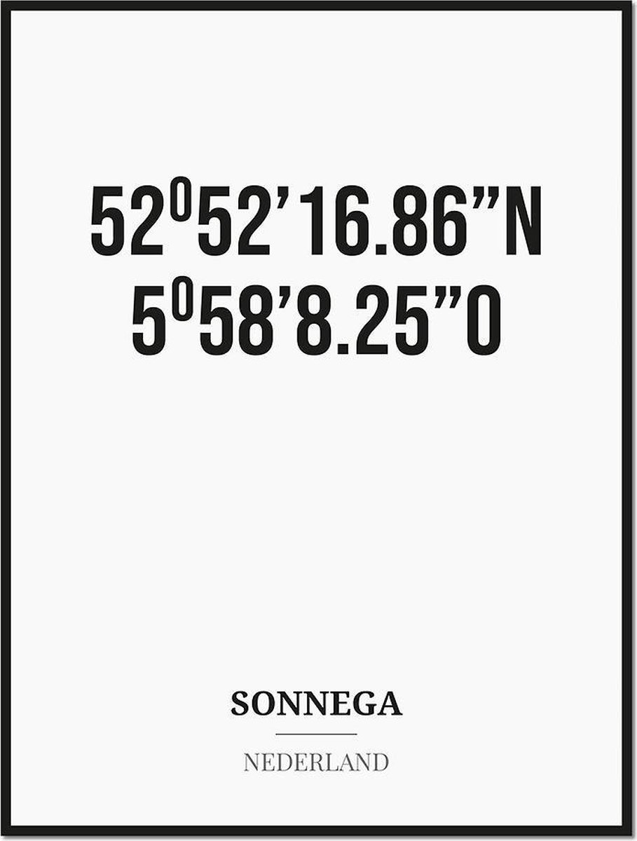 Studio216 Poster/kaart SONNEGA met coördinaten zwart, wit