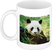Dieren koffiemok / theebeker wit bamboe etende panda 300 ml - keramiek - dierenmokken - cadeau beker