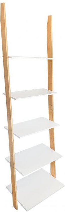 Ladder kast - 5 schappen - wit & bamboe