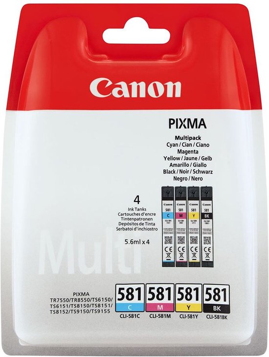 Canon CLI-581 Multipack cartouche d'encre Original Noir, Cyan, Magenta,  Jaune | bol.com