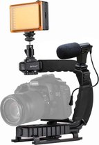 PULUZ U / C Shape Draagbare Handheld DV Bracket Stabilizer + LED Studio Light + Video Shotgun Microfoon Kit met Cold Shoe Statiefkop voor alle SLR-camera's en Home DV Camera