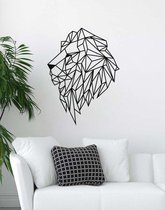 Leeuw Geometrisch Hout 65 x 48 cm - Zwart - Wanddecoratie