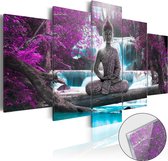 Schilderijen Op Canvas - Afbeelding op acrylglas - Waterfall and Buddha [Glass] 100x50 - Artgeist Schilderij
