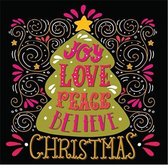 Kerstkaart - Vierkant - 15x15cm - Met envelop - Joy love peace believe - Christelijke kaart - Majestic Ally - 12 stuks