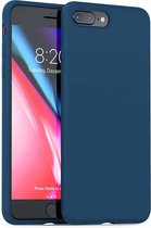 Silicone case geschikt voor Apple iPhone 8 Plus / 7 Plus - blauw met Privacy Glas