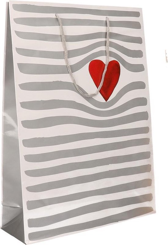 2x Wit cadeauverpakking tasjes met rood hartje 34 x 25 cm - Valentijnsdag cadeau  tasjes | bol.com