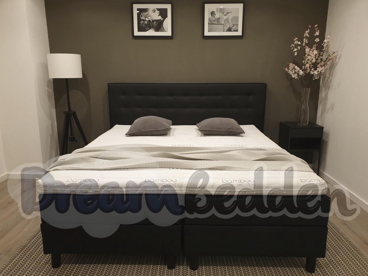 Boxspring Santiago 120x200 Twijfelaar Incl. 7-zones koudschuim pocketvering matras en Bamboo Exclusive Topper koudschuim 8cm dik
