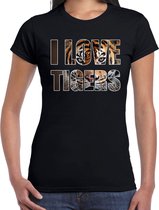 I love tigers / tijgers dieren t-shirt zwart dames XS