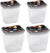 6x Tasses à café Contenants de stockage en plastique transparent / gris - 1,1 litres - 13 x 11 x 13 cm - Conteneurs de stockage / conteneurs de stockage