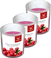 3x Geurkaarsen cranberry in glazen houder 25 branduren - Geurkaarsen cranberrygeur/veenbessengeur - Woondecoraties
