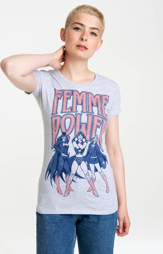 Logoshirt Vrouwen T-shirt Wonder Woman - DC Comics -Femme Power - Shirt met ronde hals van Logoshirt - grijs gespikkeld