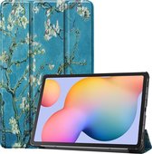 Samsung Galaxy Tab S6 Lite Hoesje Book Case Hoes Cover - Witte Bloesem