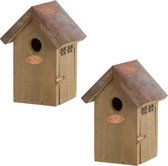 2x Houten vogelhuisjes/nestkastjes winterkoning koperen dak - Tuindecoratie vogelnest nestkast vogelhuisjes - tuindieren