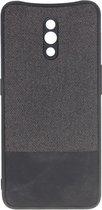 Shop4 - Oppo Reno Z Hoesje - Harde Back Case Denim en Leer Zwart