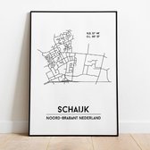 Schaijk city poster, A4 zonder lijst, plattegrond poster, woonplaatsposter, woonposter