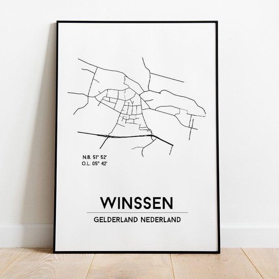 Winssen city poster, A3 zonder lijst, plattegrond poster, woonplaatsposter, woonposter