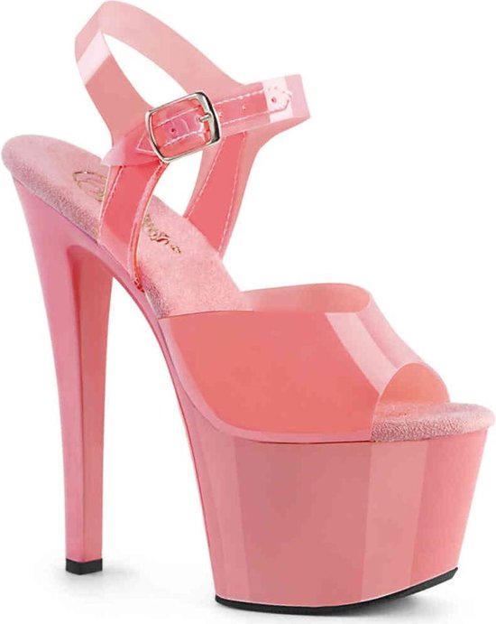 Pleaser - SKY-308GF Sandaal met enkelband, Paaldans schoenen - Paaldans schoenen - 40 Shoes - Zwart/Transparant