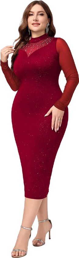 Plussize Glitter jurk - Curvy - Jurk - Glimmend - Lange Mouw - Maat XL