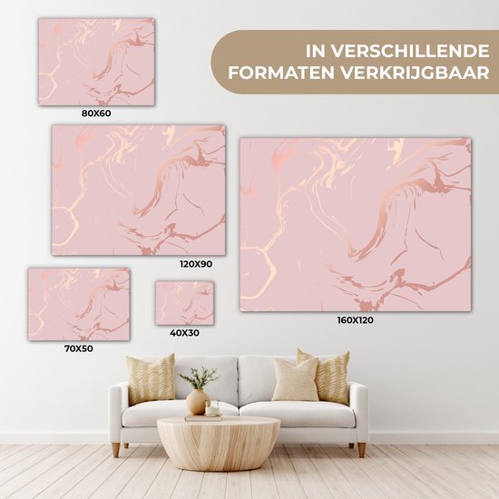 Tableau sur toile 120x90 cm - Décoration murale effet marbre - Or rose - Lignes - Décoration murale murale salon - Décoration chambre - Accessoires de décoration - Peintures sur toile