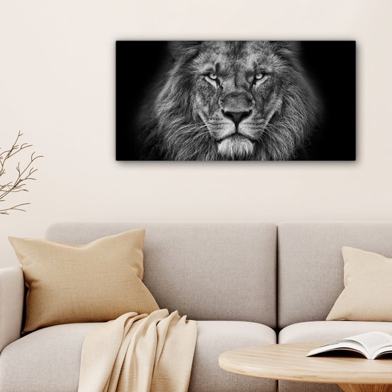 Tableau sur toile - Animaux sauvages - Lion - Zwart - Wit - Décoration murale - Toile - 80x40 cm - Salon - Toile Canvasdoek