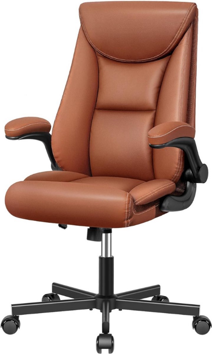 Thuys – Executive Bureaustoel – Kantoorstoel Met Hoge Rugleuning – PU Lederen Stoel – Belastbaar Tot – 150 Kg – Bruin