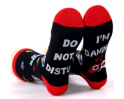 Grappige sokken voor fanatieke gamers - Maat 39-43 - Sokken kinderen/tieners/dames met tekst op zolen: Do not disturb, I'm gaming