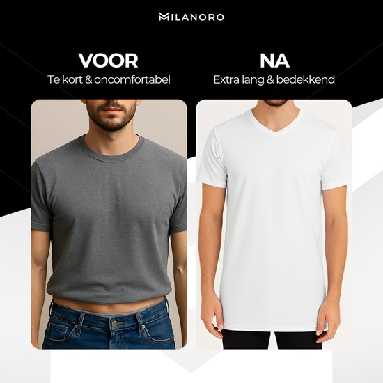 Milanoro - Lot de 4 T-shirts extra longs en coton - Wit - Col rond - S
