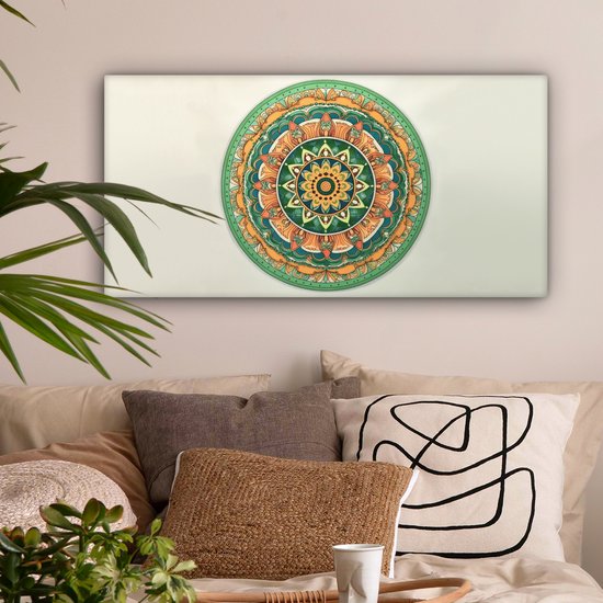 Tableau sur toile Hippie - Mandala - Vert - Boho - Fleurs - 80x40 cm - Décoration murale