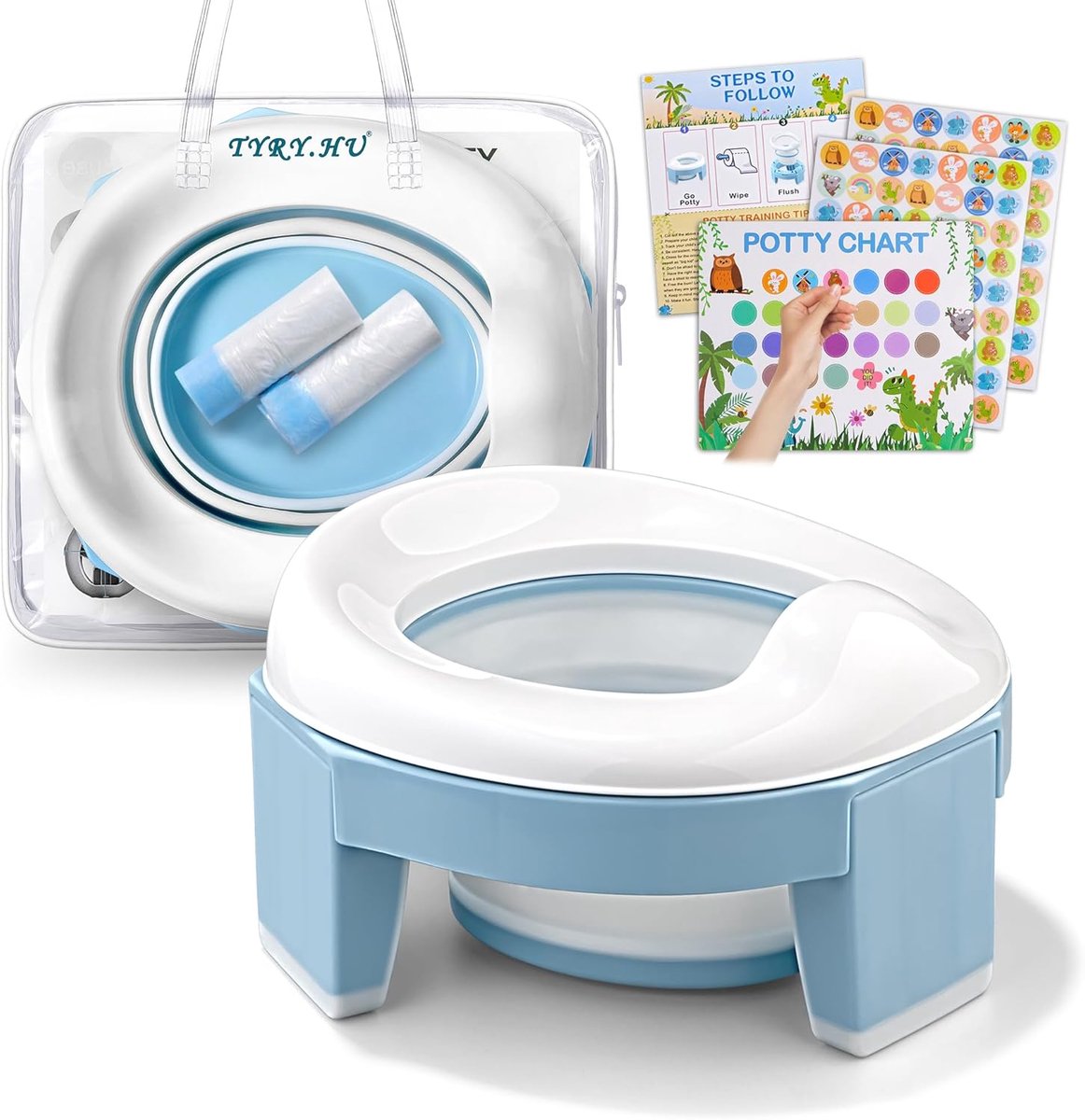 Image of 3-in-1 Reispotje voor Zindelijkheidstraining - Draagbare en Opvouwbare Toilettrainer met Spatbescherming voor Kinderen