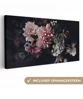 Peinture sur toile 160x80 cm - Décoration murale Fleurs - Vintage - Pastel - Zwart - Bouquet - Décoration murale murale salon - Décoration chambre - Accessoires de chambre - Peintures
