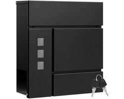 Amolass - Brievenbus - Wandbrievenbus - 2 Sleutels - Postbus - 37x37x10.5cm - Modern en Duurzaam - Zwart - Incl. Montagemateriaal