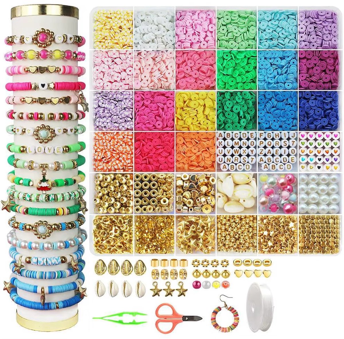 Sieraden Maken Set – Hobby kralen set - 6200 Kralen, 24 Kleuren | Luxe DIY Armband & Oorbellen Kit voor Dames & Kinderen | Inclusief Bedels, Letterkralen & Elastisch Draad