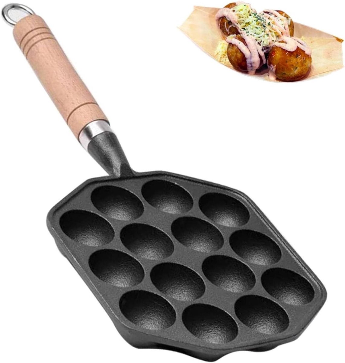 JHubers Goods - Verbeterde Grillpan Met 14 Gaten Voor Takoyaki En Aebleskiver - Anti-aanbak Pannenkoekmaker Met Houten Handvat - Makkelijk Te GebruikenIk hoop dat dezevoldoet aan uw wensen.