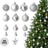 Lomera Zilveren Kerstballen Set - Kunststof Kerstballen - Onbreekbare Kerstballen - Kerstversiering Zilver - Kerstballen met Piek - Verschillende Afwerkingen - Kerstbalhaakjes Inbegrepen - Binnen en Buiten Gebruik - Mat Glanzend Glitters