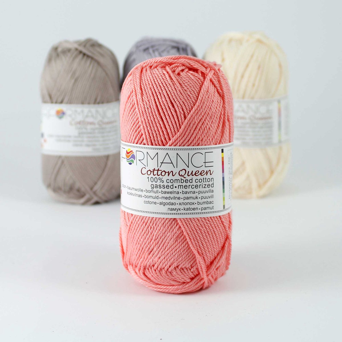 5 bollen effen haakgaren - zalm (014) - Cotton Queen uni - gemerceriseerde 100% katoen - breigaren