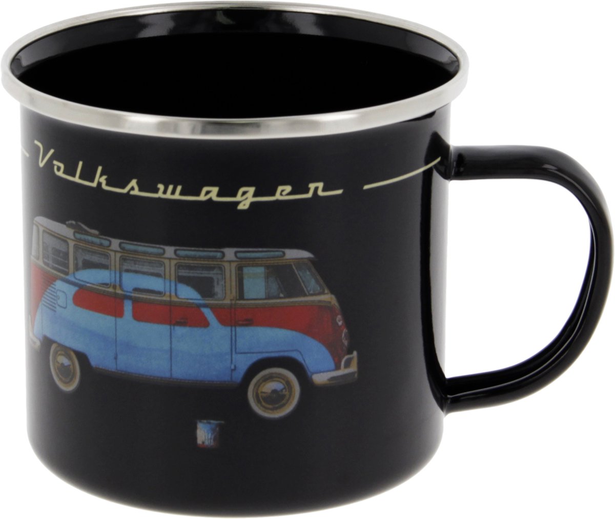 VW T1 Bus Emaille Mok 500ml - zwart