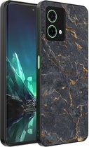 Geschikt voor Motorola Edge 40 Neo Telefoonhoesje met Grijs Goud Marmer Opdruk - TPU Backcover Case Grey Gold Marble Design - Zwart - Smartphonica geschikt voor Motorola Edge 40 Neo