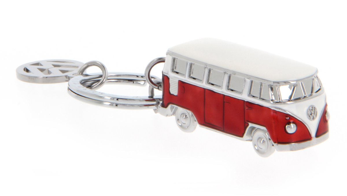 BRISA VW Collection - Volkswagen geëmailleerde 3D metalen sleutelhangerring sleutelaccessoire in T1 Bulli Bus-design (rood)