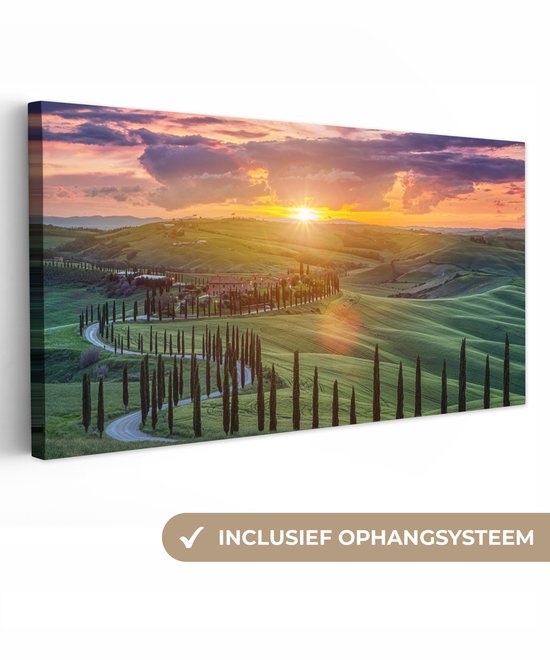 Canvas schilderij 100x50 cm - Wanddecoratie Italië - Zonsondergang - Toscane - Muurdecoratie woonkamer - Slaapkamer decoratie - Kamer accessoires - Schilderijen op canvas