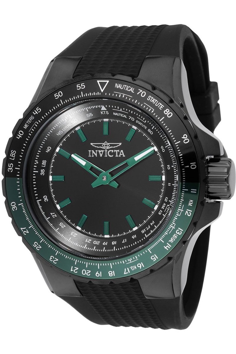 Invicta Aviator 49667 Heren Horloge - Waterdicht - Analoog - Quartz Uurwerk - Roestvrij Staal met zwarte Wijzerplaat - 50mm