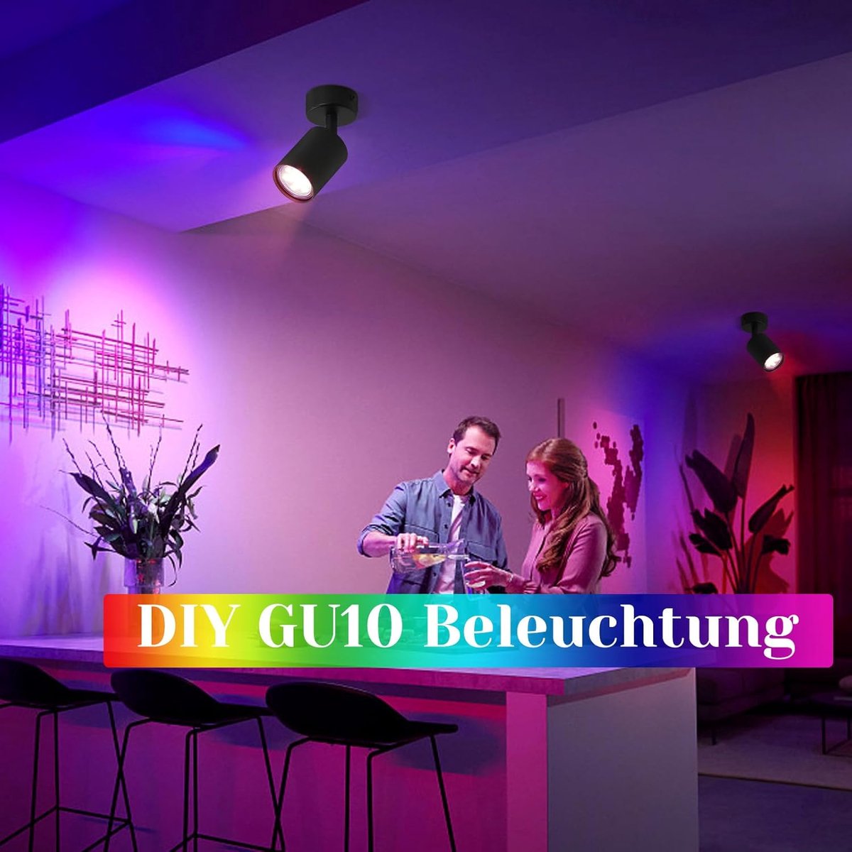 Moderne zwarte plafondlamp met draaibare GU10 spots voor woonkamer, slaapkamer, keuken