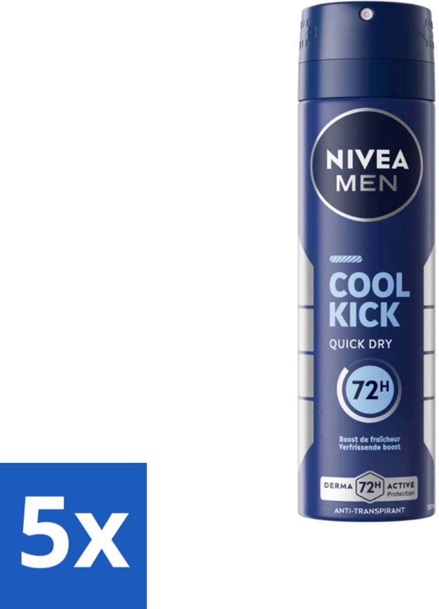 5 x NIVEA Men Deodorant Spray Cool Kick 150 ml - Anti-transpirant - Zweetvermindering - Frisheid - Koele Geur - 48 Uur Bescherming